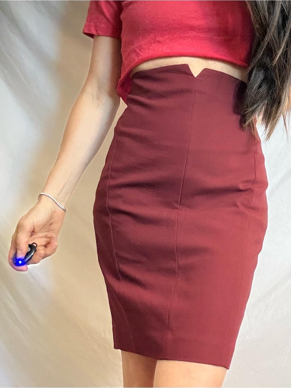 Express Burgundy High-Waist Pencil Skirt